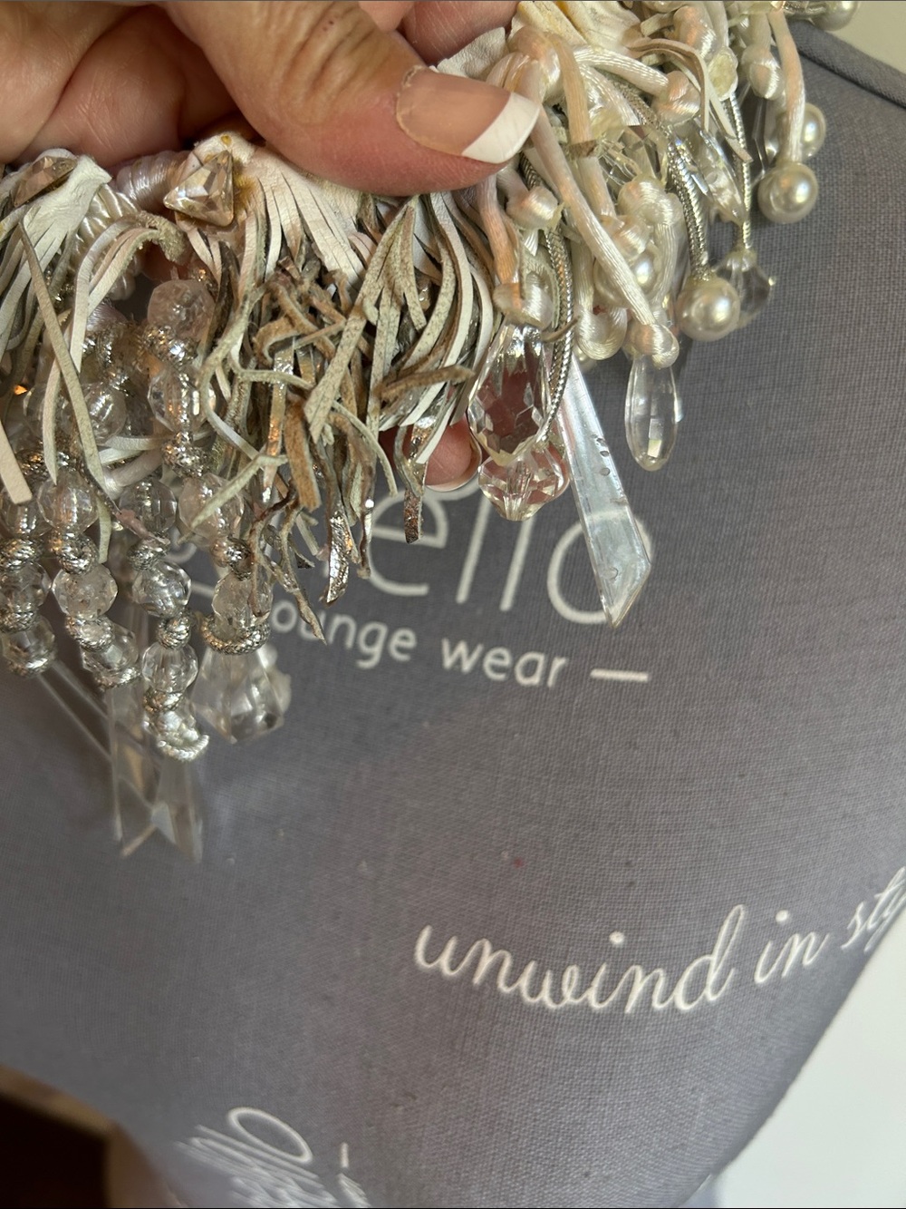 Handcrafted Ivory Statement Necklace with Crystal and Pearl Accents - Picture 14 of 16